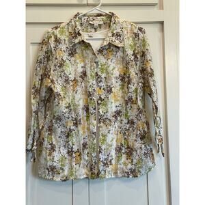 JM Collection 100% Cotton 2 piece button up and tee BOHO size 18